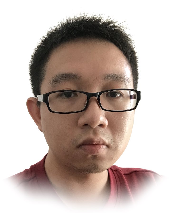 Qijin Xu in glasses and a red sweater, head and shoulders